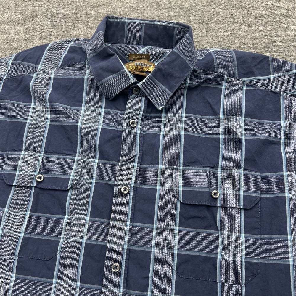 Blue Pronto Uomo Mens Button Up Shirt Striped Long Sleeve Plaid Classic Fit 2XLT